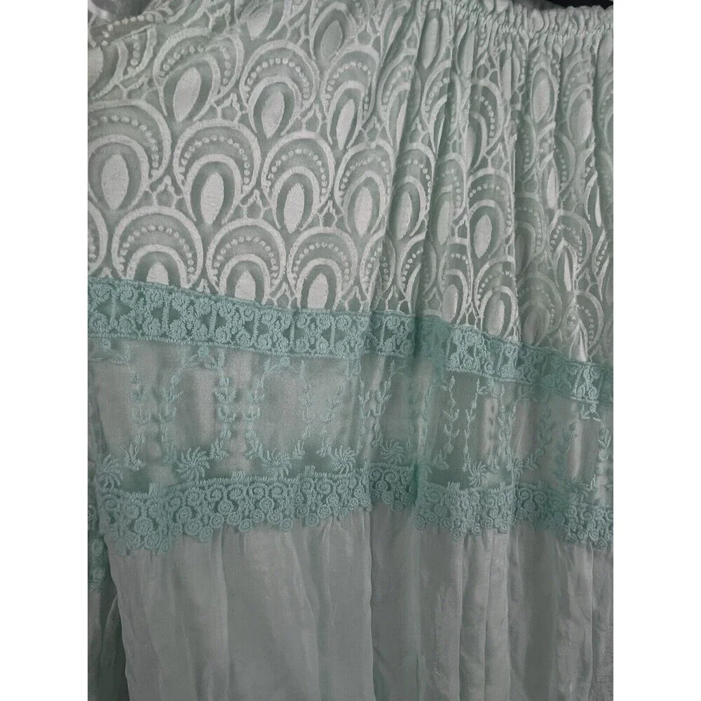 Lola Women's Blouse Green Silk Lace Long Sleeve Top Sz S / M Made in Italy - Picture 4 of 13